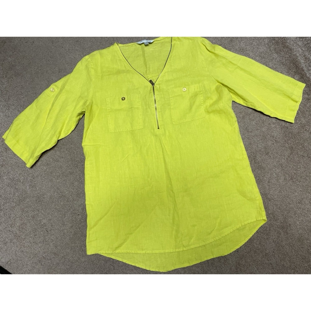 Company Ellen Tracy Womens Medium Lime green Linen Tunic blouse Top Casual